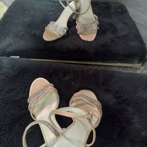 David's Bridal Blush Crystal-Strap Heeled Sandals